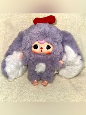 Baby Three Purple Bunny Plush Doll Red Bow Blind Box Keychain